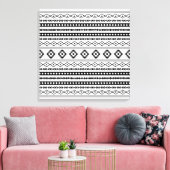 Aztec Black op White Mixed Motifs Pattern Canvas Afdruk (Insitu (Woonkamer))