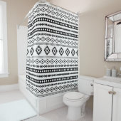 Aztec Black op White Mixed Motifs Pattern Douchegordijn (In situ)