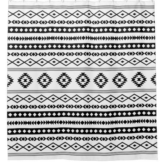 Aztec Black op White Mixed Motifs Pattern Douchegordijn (Voorkant)