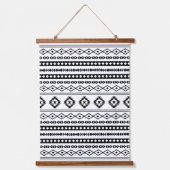 Aztec Black op White Mixed Motifs Pattern Hangend Wandkleed (Voorkant)