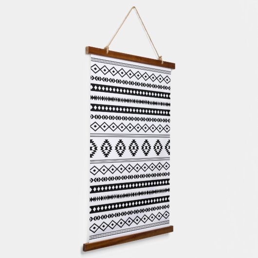 Aztec Black op White Mixed Motifs Pattern Hangend Wandkleed (Gebogen)