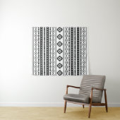 Aztec Black op White Mixed Motifs Pattern Wandkleed (In Situ (horizontaal))