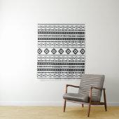 Aztec Black op White Mixed Motifs Pattern Wandkleed (In situ)