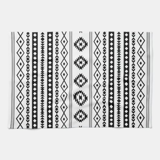 Aztec Black op White Mixed Motifs (V) Pattern Theedoek (Horizontaal)