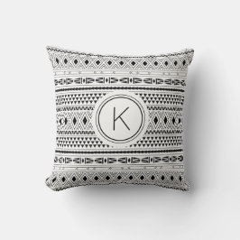 Aztec Black White Geometric Pattern Monogram Kussen