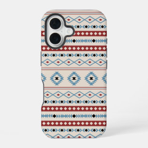 Aztec Blauw Rood Zwart Crème Gemengde Motieven Pat iPhone 16 Hoesje