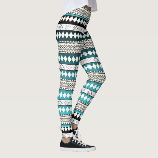 Aztec Blauwgroen blauw geometrisch Abstract patroo Leggings (Rechts)