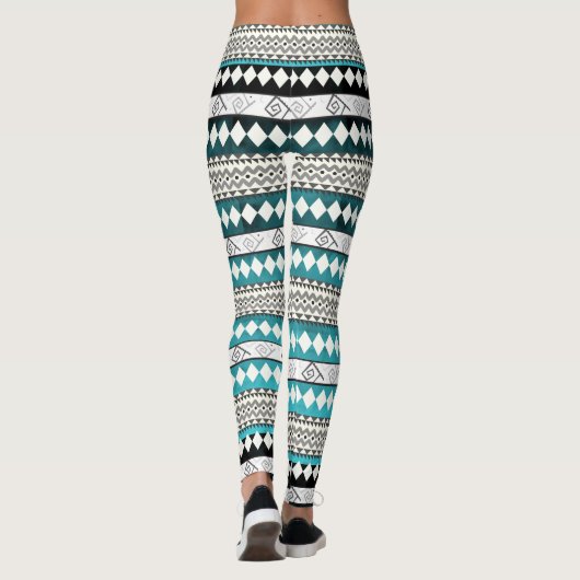 Aztec Blauwgroen blauw geometrisch Abstract patroo Leggings (Achterkant)