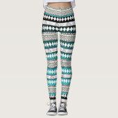 Aztec Blauwgroen blauw geometrisch Abstract patroo Leggings (Voorkant)