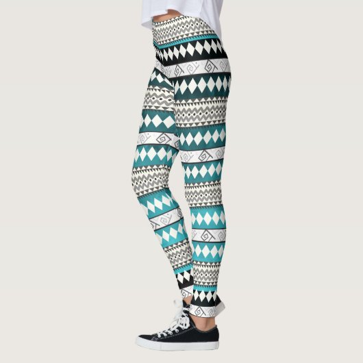 Aztec Blauwgroen blauw geometrisch Abstract patroo Leggings (Links)