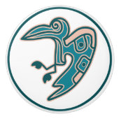 Aztec Blauwgroen Groen Vogel Motief Keramische Knop (Voorkant)
