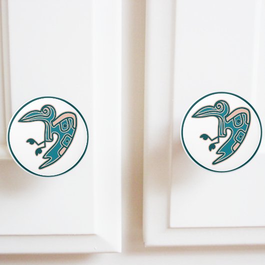 Aztec Blauwgroen Groen Vogel Motief Keramische Knop