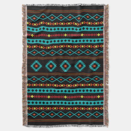 Aztec Blauwgroen Reds Geel Gemengde Motifs V Patro Deken (Voorkant Verticaal)