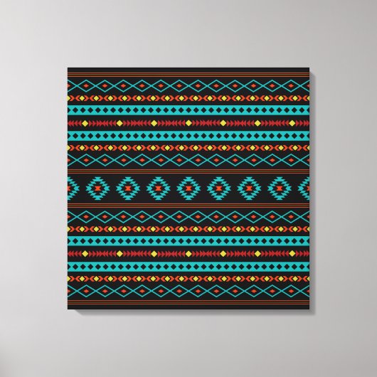 Aztec Blauwgroen Reds Geel zwart, gemengd patroon Canvas Afdruk (Voorkant)