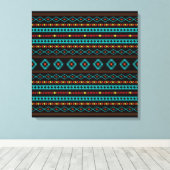 Aztec Blauwgroen Reds Geel zwart, gemengd patroon Canvas Afdruk (Insitu (Houten vloer))