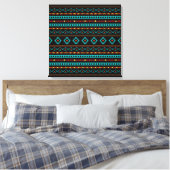 Aztec Blauwgroen Reds Geel zwart, gemengd patroon Canvas Afdruk (Insitu (Slaapkamer))