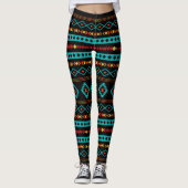 Aztec Blauwgroen Reds Geel zwart, gemengd patroon Leggings (Voorkant)