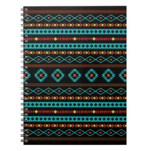 Aztec Blauwgroen Reds Geel zwart, gemengd patroon Notitieboek