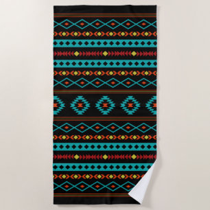 Aztec Blauwgroen Reds Geel zwart, gemengd patroon Strandlaken