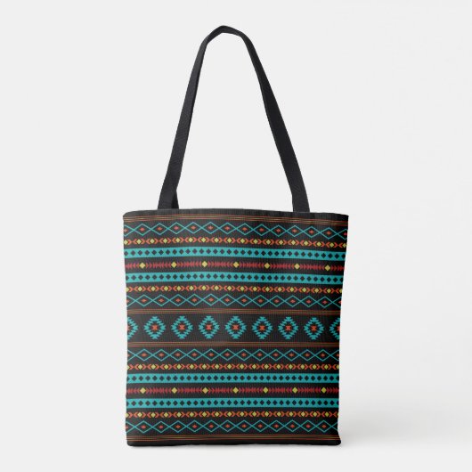 Aztec Blauwgroen Reds Geel zwart, gemengd patroon Tote Bag (Achterkant)