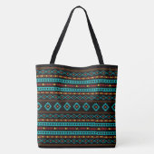 Aztec Blauwgroen Reds Geel zwart, gemengd patroon Tote Bag (Achterkant)
