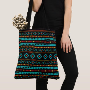 Aztec Blauwgroen Reds Geel zwart, gemengd patroon Tote Bag