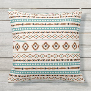 Aztec Blauwgroen Terracotta Black Cream Mixed Patt Buitenkussen