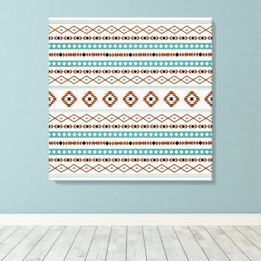 Aztec Blauwgroen Terracotta Black Cream Mixed Patt Canvas Afdruk (Insitu (Houten vloer))