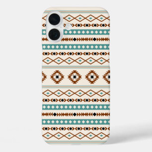 Aztec Blauwgroen Terracotta Black Cream Mixed Patt iPhone 16 Plus Hoesje