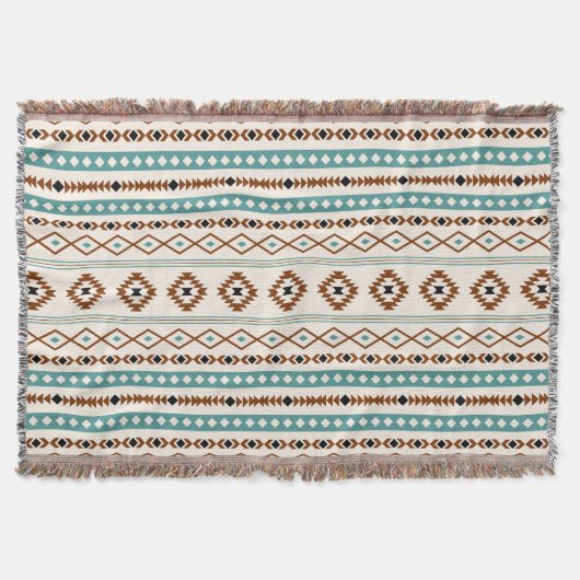 Aztec Blauwgroen Terracotta Black Cream Mixed Patt Deken (Voorkant)