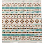 Aztec Blauwgroen Terracotta Black Cream Mixed Patt Douchegordijn (Voorkant)