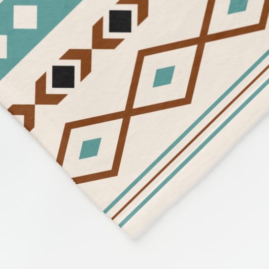 Aztec Blauwgroen Terracotta Black Cream Mixed Patt Fleece Deken (Hoek)