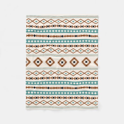 Aztec Blauwgroen Terracotta Black Cream Mixed Patt Fleece Deken (Voorkant)