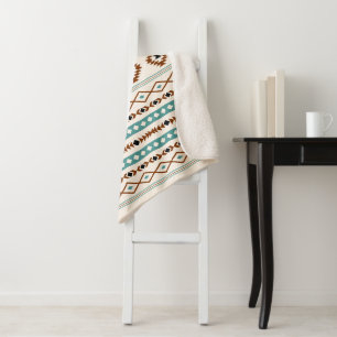 Aztec Blauwgroen Terracotta Black Cream Mixed Patt Sherpa Deken