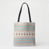 Aztec Blauwgroen Terracotta Black Cream Mixed Patt Tote Bag (Voorkant)