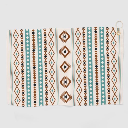 Aztec Blauwgroen Terracotta Blk Crm Mixed Motifs P Golfhanddoek (Horizontaal)