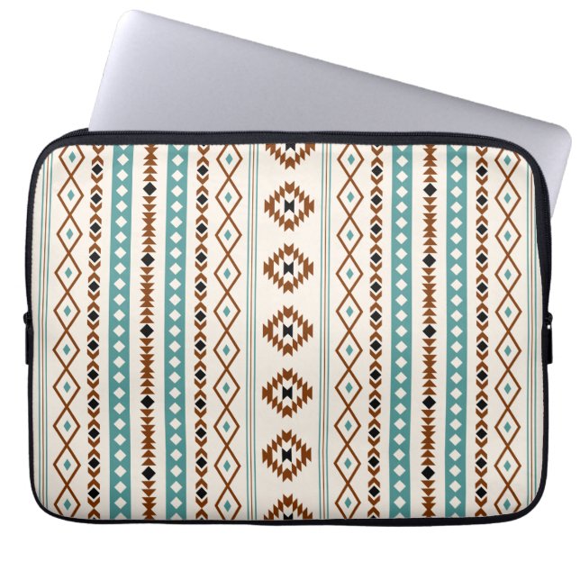 Aztec Blauwgroen Terracotta Zwart Cream Mixed (V)P Laptop Sleeve (Voorkant)