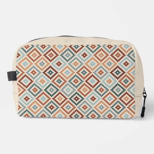 Aztec Block Symbol Pattern Teals CRM Terracotta Toilettasje (Voorkant)