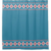 Aztec Blue Coral Diamond Southwestern Douchegordijn (Voorkant)