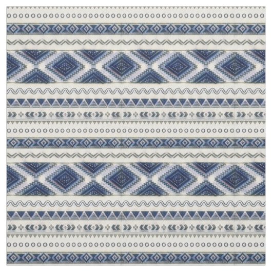 Aztec Blue en White Seamless Premium Fabric Stof (Swatch)