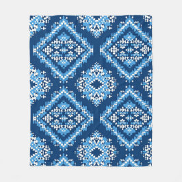 Aztec Blue Knitted Geometric Art Fleece Deken