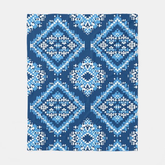 Aztec Blue Knitted Geometric Art Fleece Deken (Voorkant)