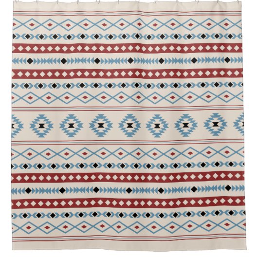Aztec Blue Red Black Cream Gemengde Motieven Patro Douchegordijn (Voorkant)