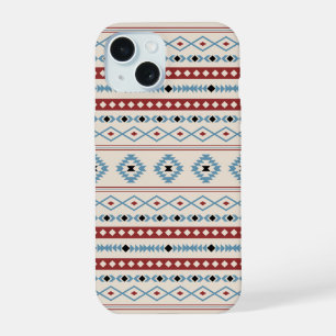 Aztec Blue Red Black Cream Gemengde Motieven Patro iPhone 15 Case