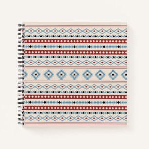 Aztec Blue Red Black Cream Gemengde Motieven Patro Notitieboek