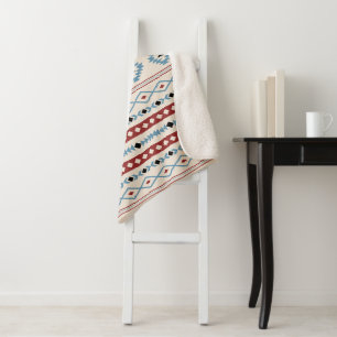 Aztec Blue Red Black Cream Gemengde Motieven Patro Sherpa Deken