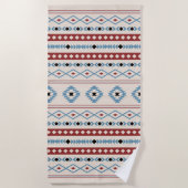 Aztec Blue Red Black Cream Gemengde Motieven Patro Strandlaken (Voorkant)