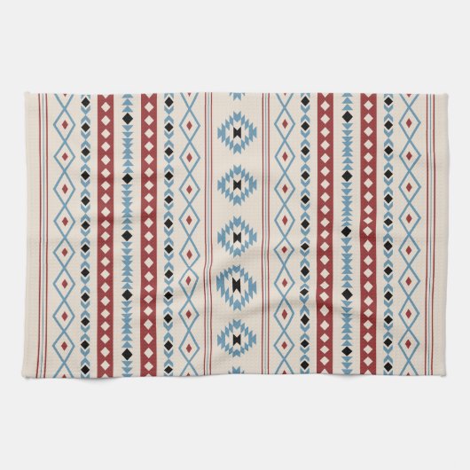Aztec Blue Red Black Cream Gemengde Motieven Patro Theedoek (Horizontaal)
