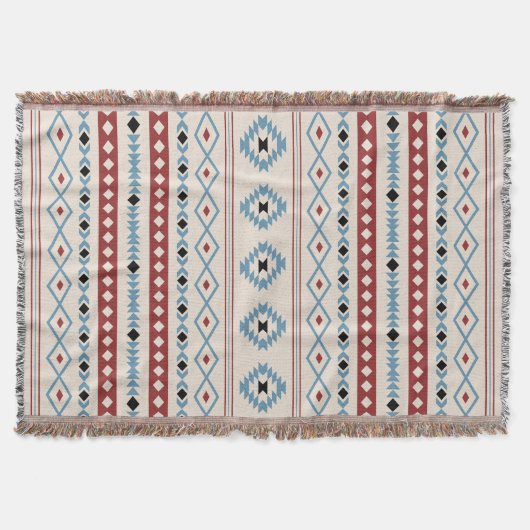 Aztec Blue Red Black Cream Gemengde Motieven V Pat Deken (Voorkant)