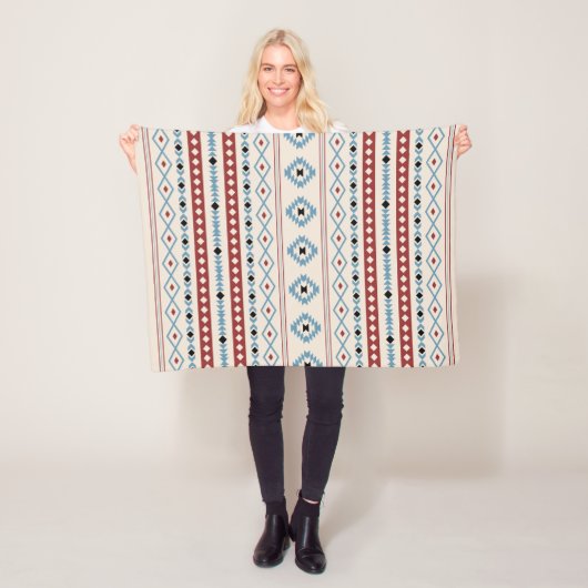 Aztec Blue Red Black Cream Gemengde Motieven V Pat Fleece Deken (In situ)